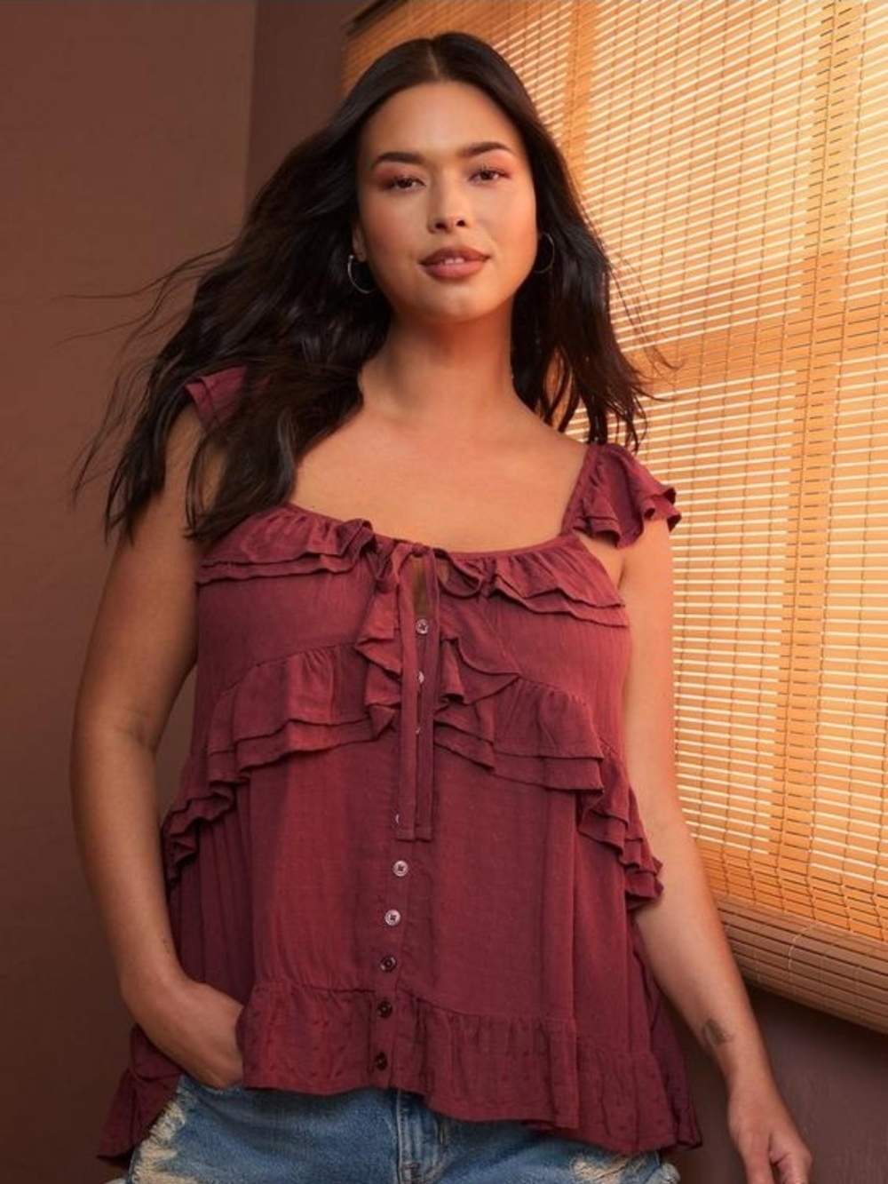 Festi Sleeveless Tie-Neck Top in Applebutter - Picture 1 of 11
